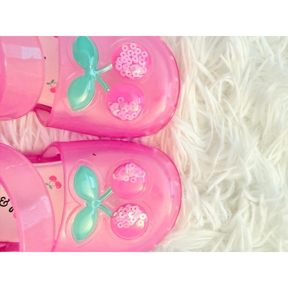 Cat & Jack Pink Jelly Sandals Size 5 Toddler Cherry Sequin Water Shoes - Picture 6 of 7